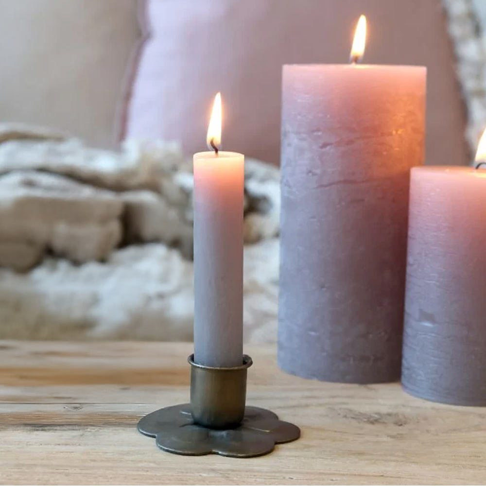 Short Rustic Dinner Candle - Taupe