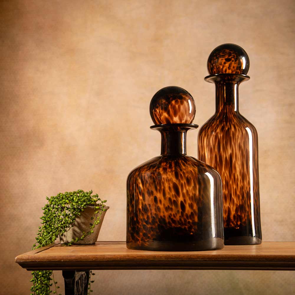 Tortoise Print Bottle Vase with Ball Top - Two Sizes