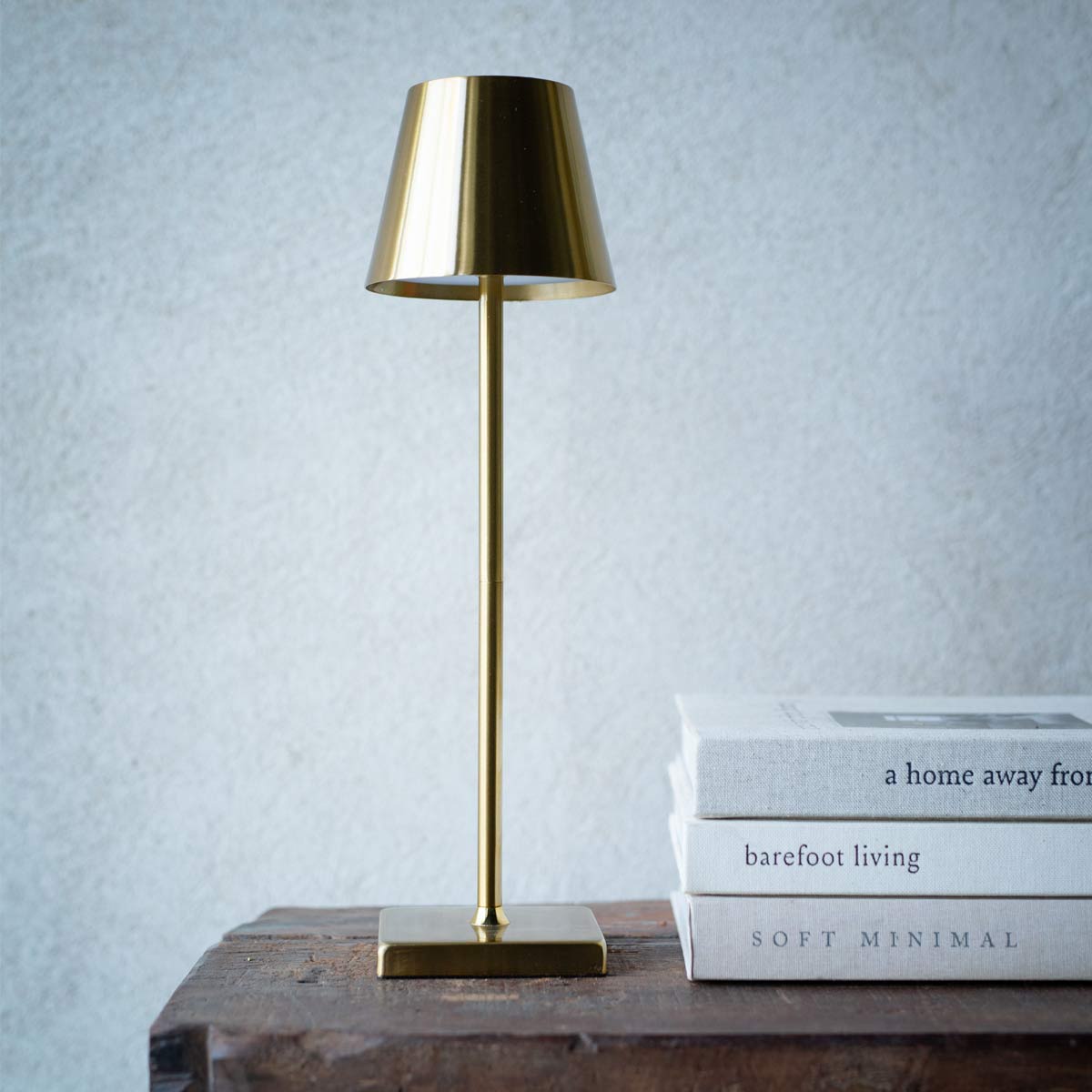 Siena LED Table Lamp Gold - Styled on Rustic shelf with books