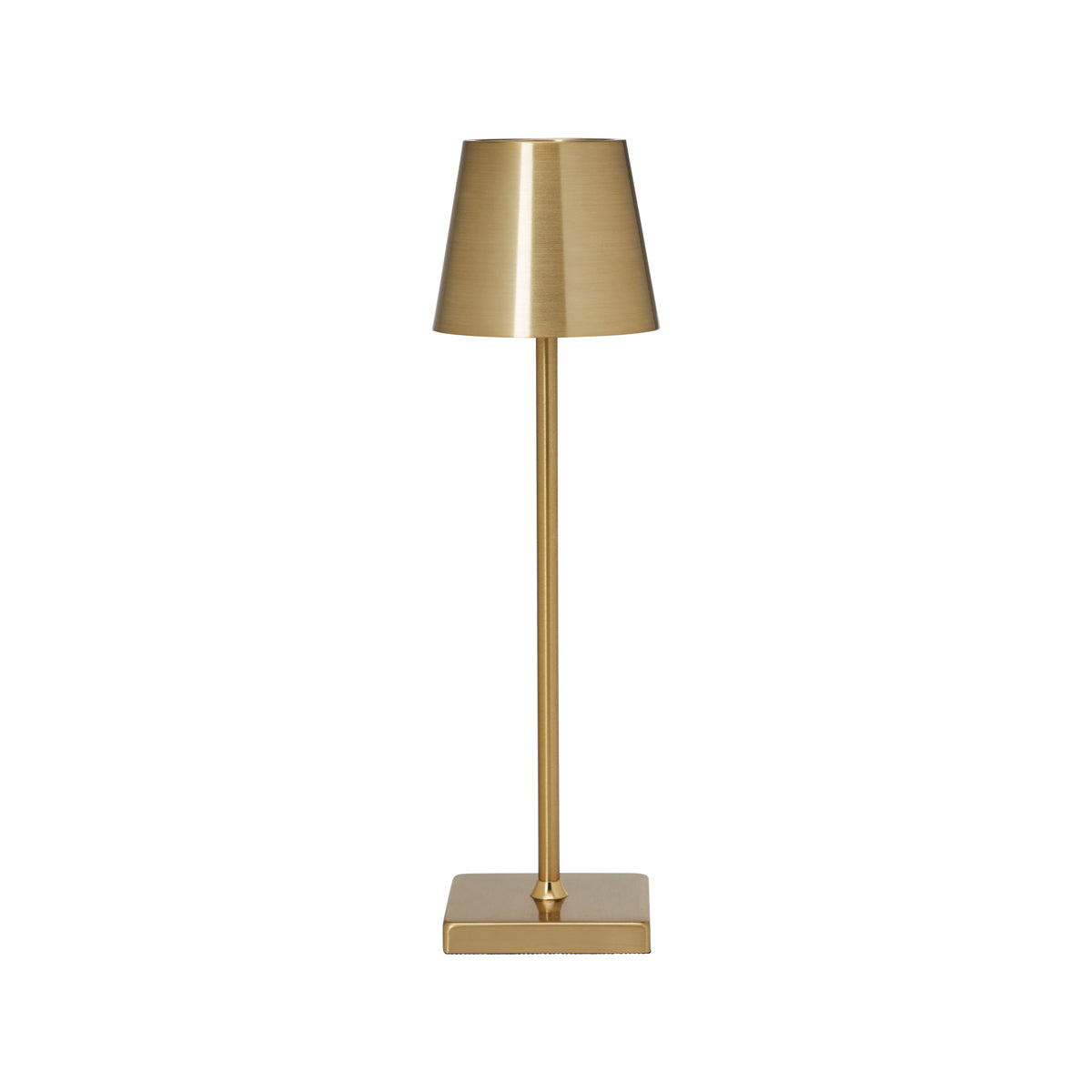 Siena LED Table Lamp – rechargeable brushed gold table lamp with slim base and height-adjustable stem