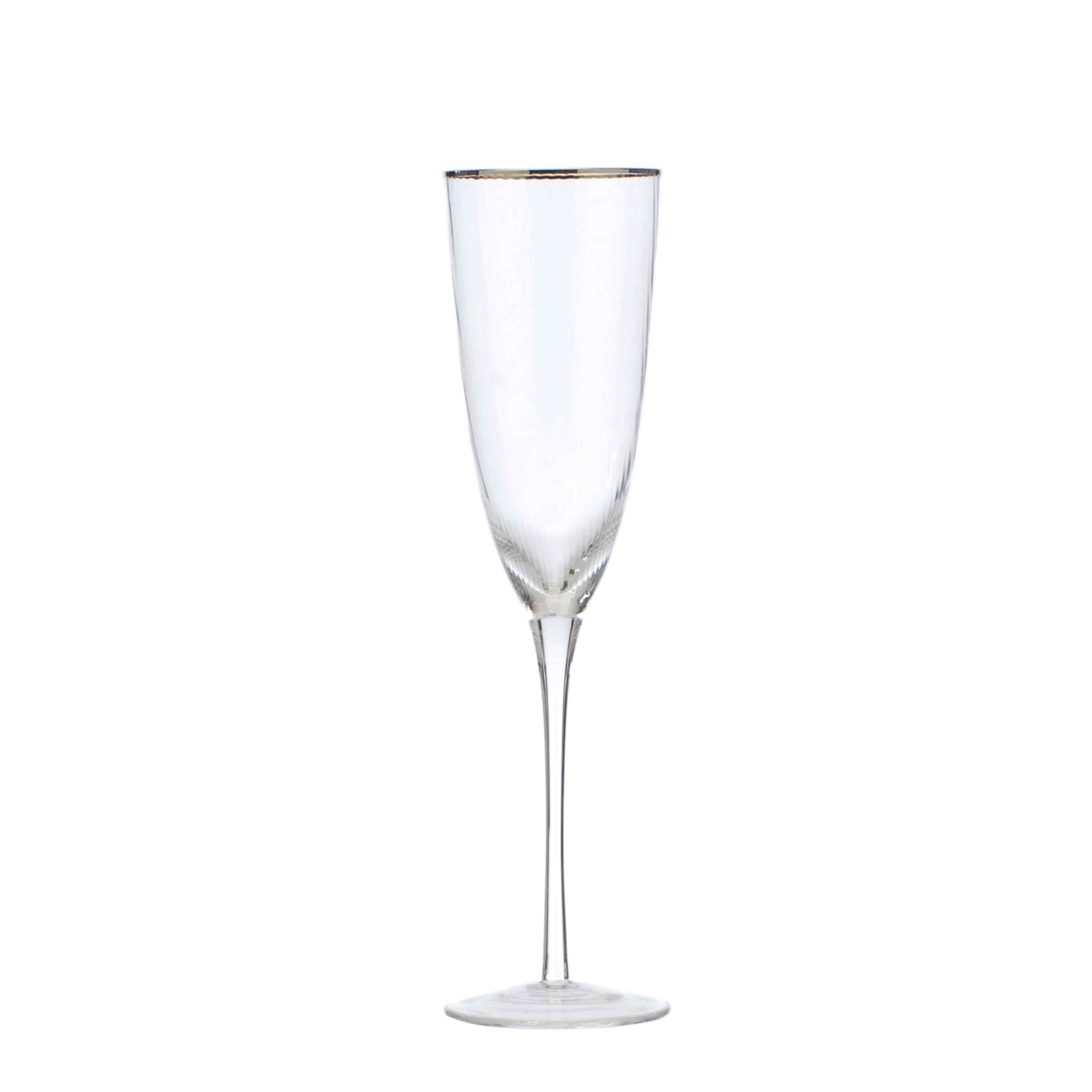 Elegant optic champagne flute with silver rim – tall glassware perfect for special celebrations.