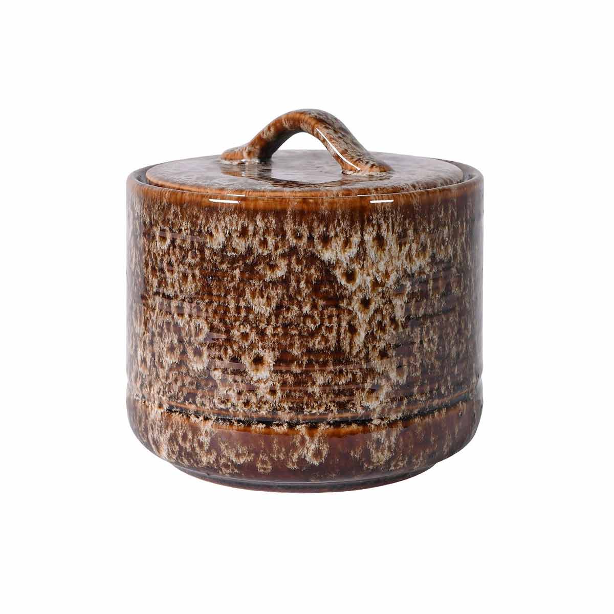 Slip Glaze Large Mottled Brown Lidded Pot
