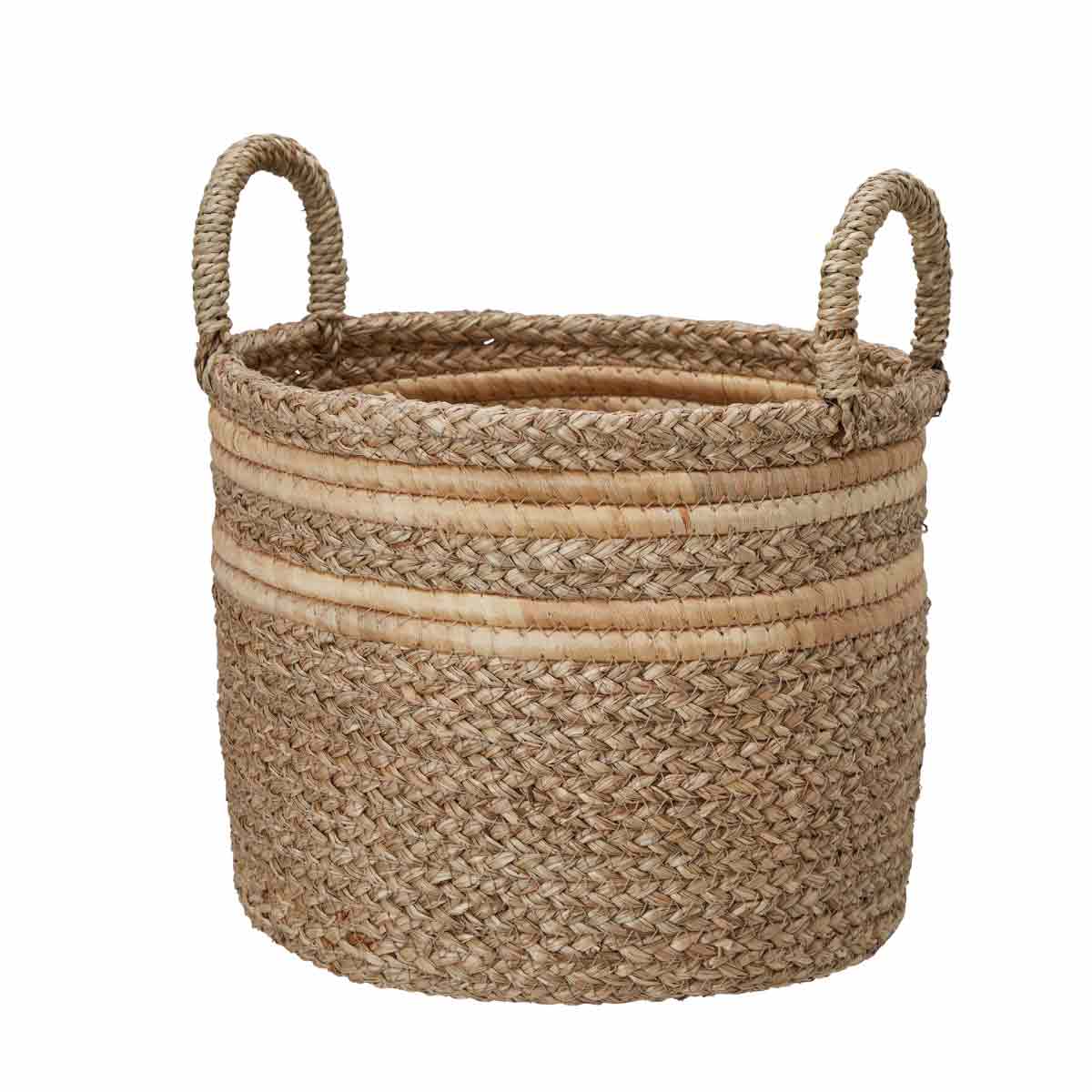 Small Thi seagrass basket with natural stripe – handwoven home storage