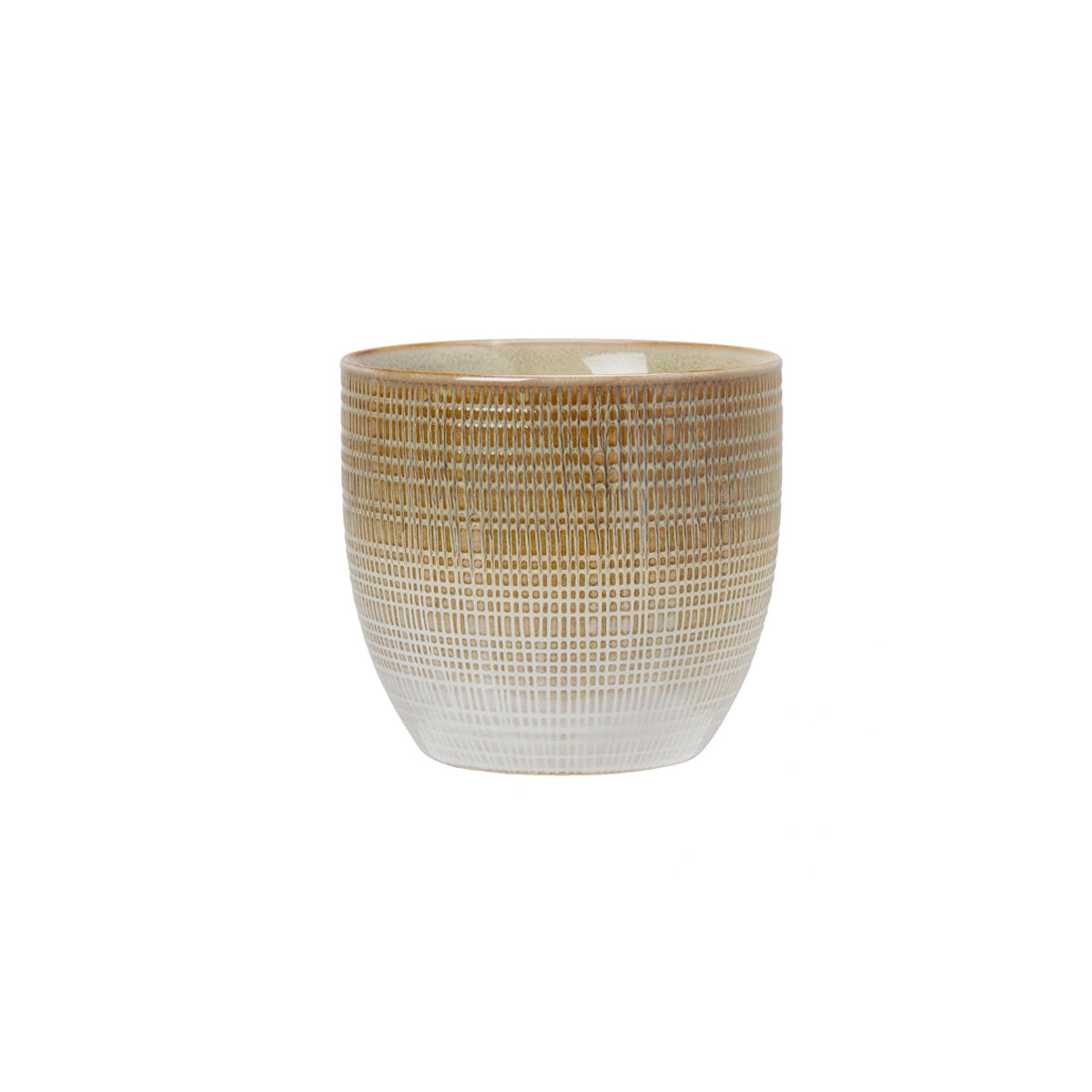 Small Zara Plant Pot – stoneware with warm sand glaze and embossed grid texture