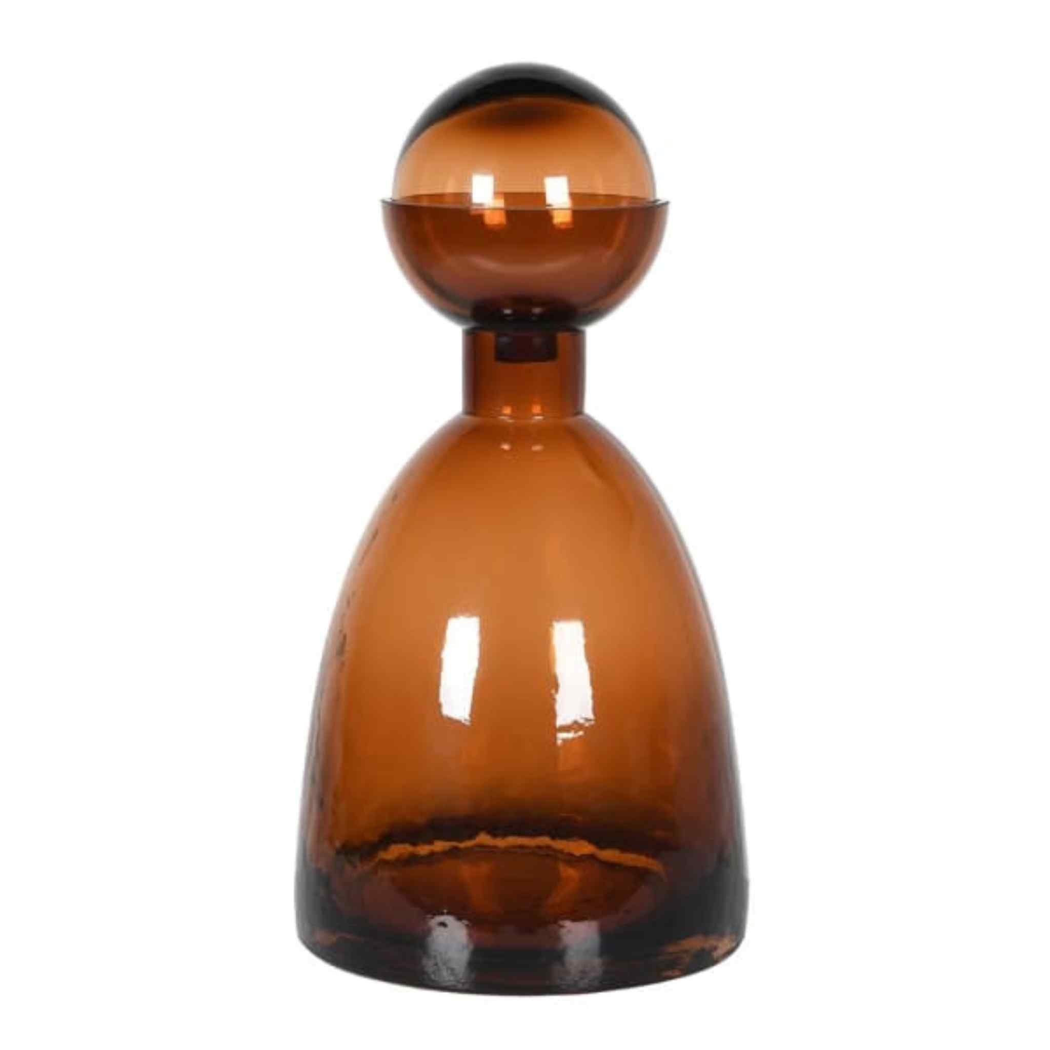 Small Amber Glass Decorative Bottle with Globe Stopper
