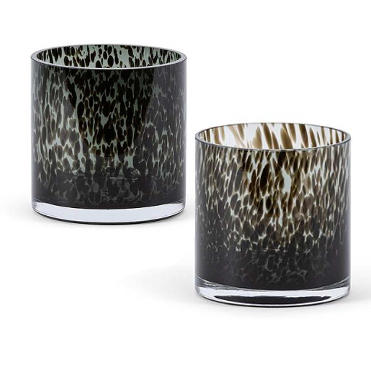 Smoky glass hurricane candle holders in two sizes - large and Small