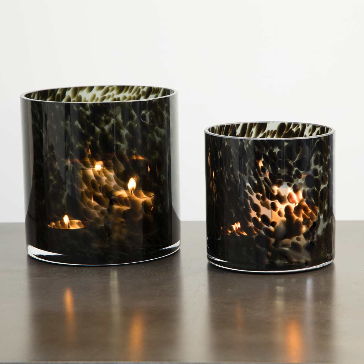 Smoky Black Glass Hurricane Candle Holder