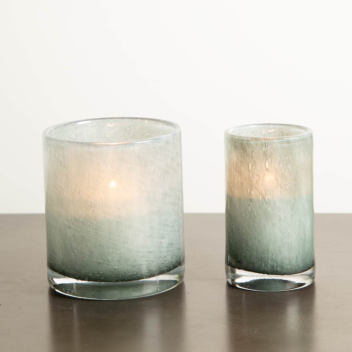 Smoky Green Glass Cylindrical Candle Holder
