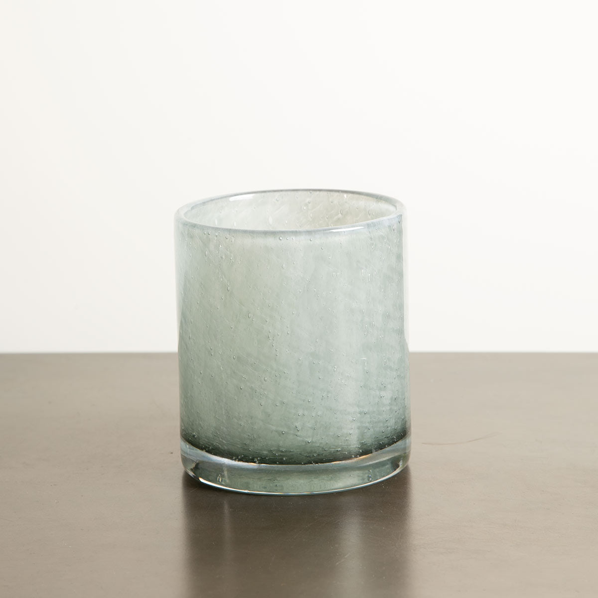 Smoky Green Glass Cylindrical Candle Holder