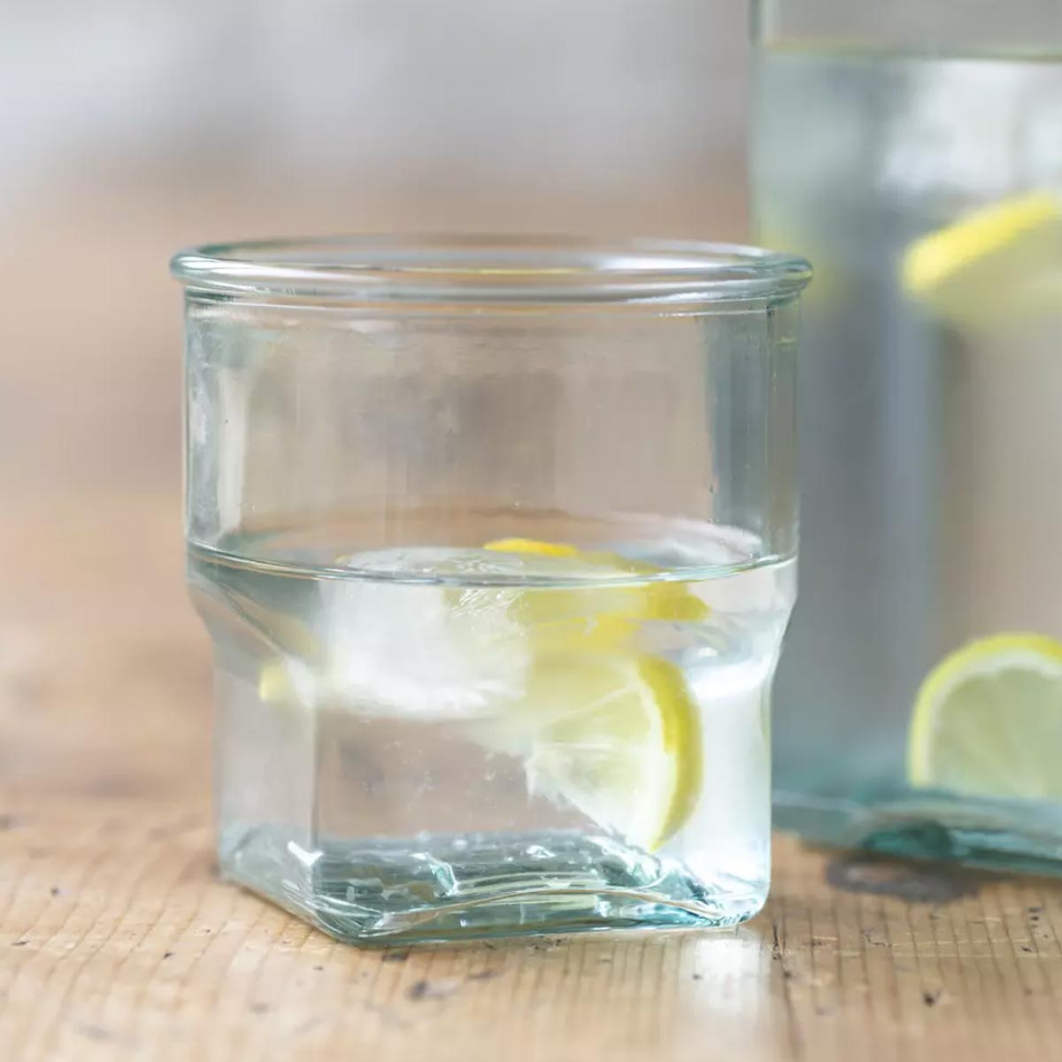 Square Carafe and Glass Set – minimalist Spanish glassware ideal for bedside use - Close up of glass