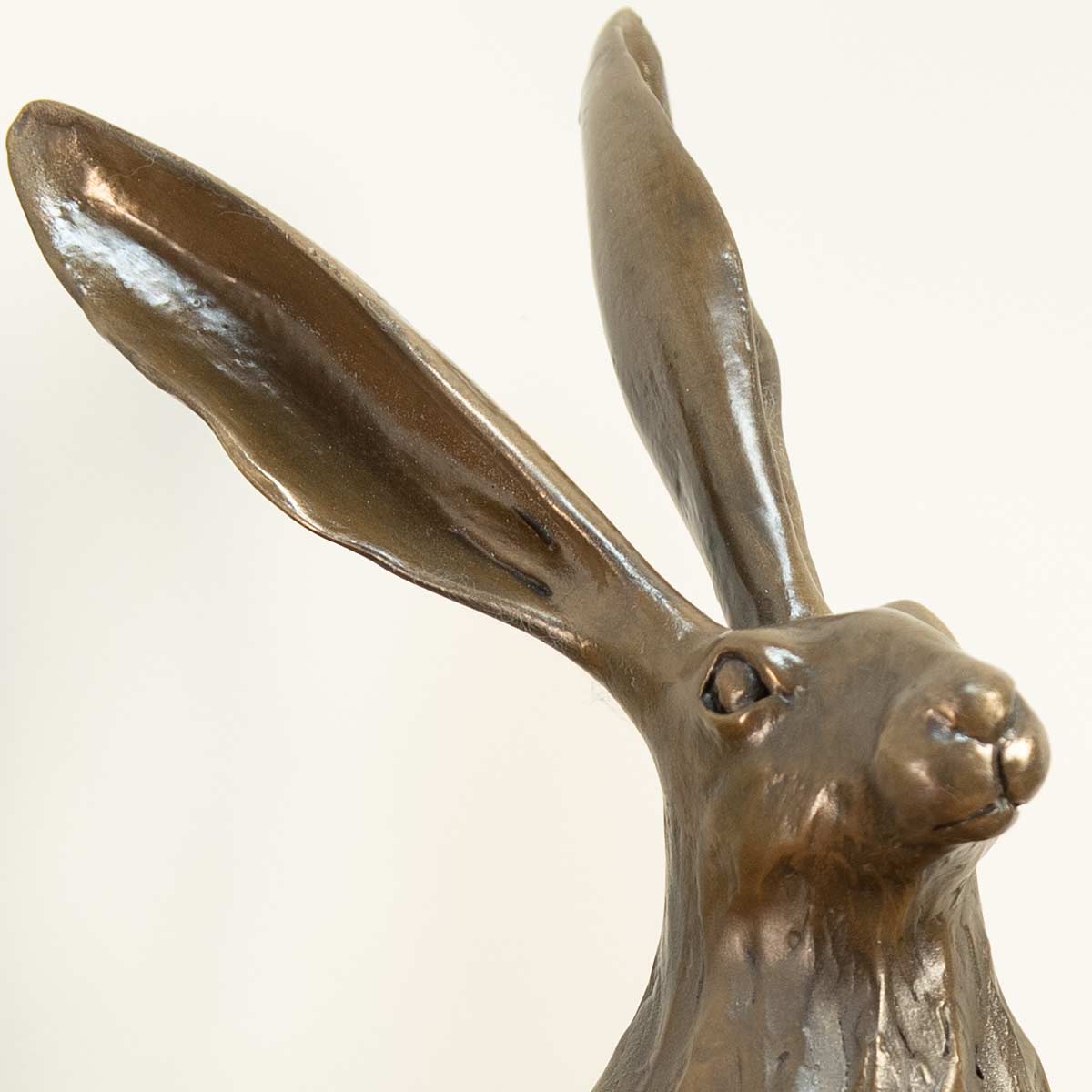 Startled Hare Bronze Resin Sculpture - Close up of face