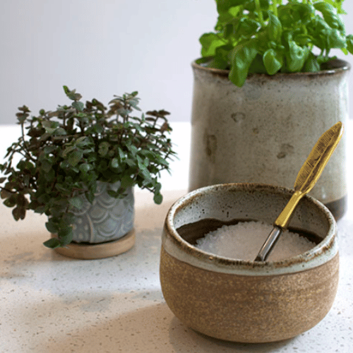 Stoneware Salt Cellar  - with Spoon
