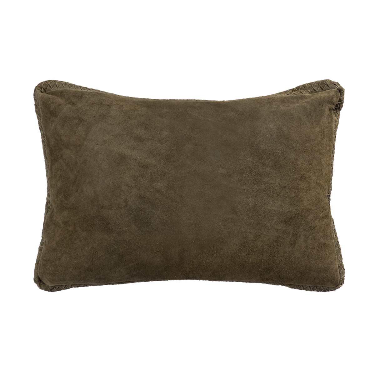 Suky green suede rectangular cushion with hand-finished edges, 60x40cm