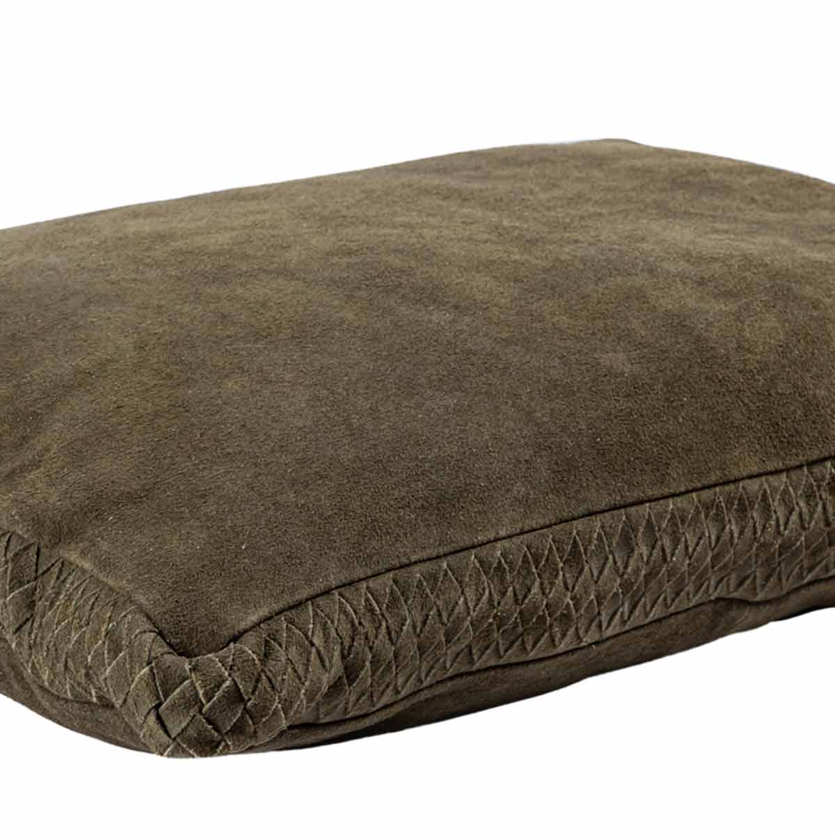 Suky green suede rectangular cushion with hand-finished edges, 60x40cm - Side view