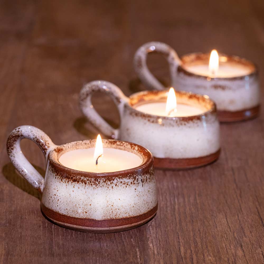Tawny Speckled Stoneware Tea Light Cup
