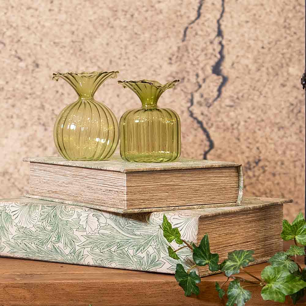 Tea Mini Green Glass Bud Vases