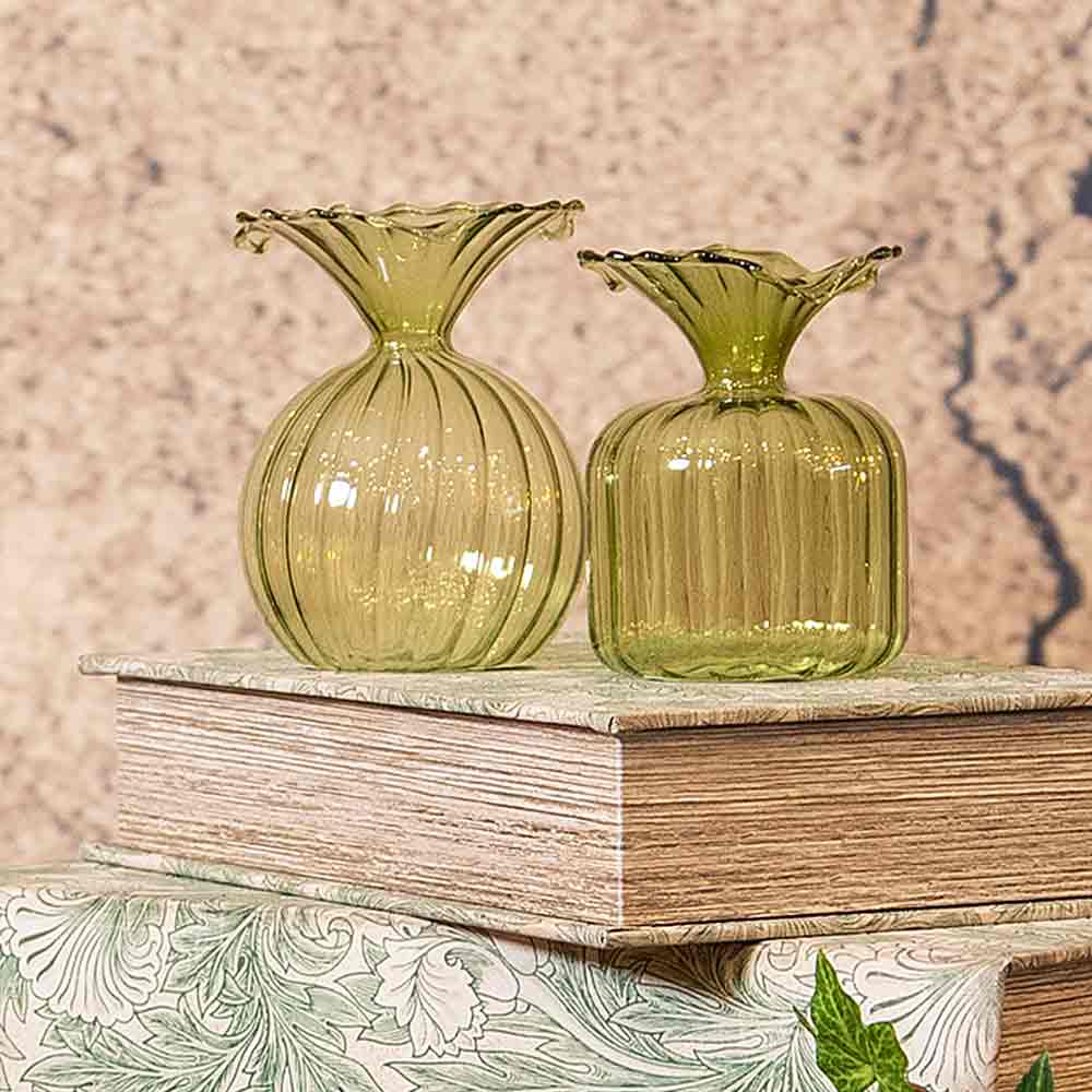 Tea Mini Green Glass Bud Vases