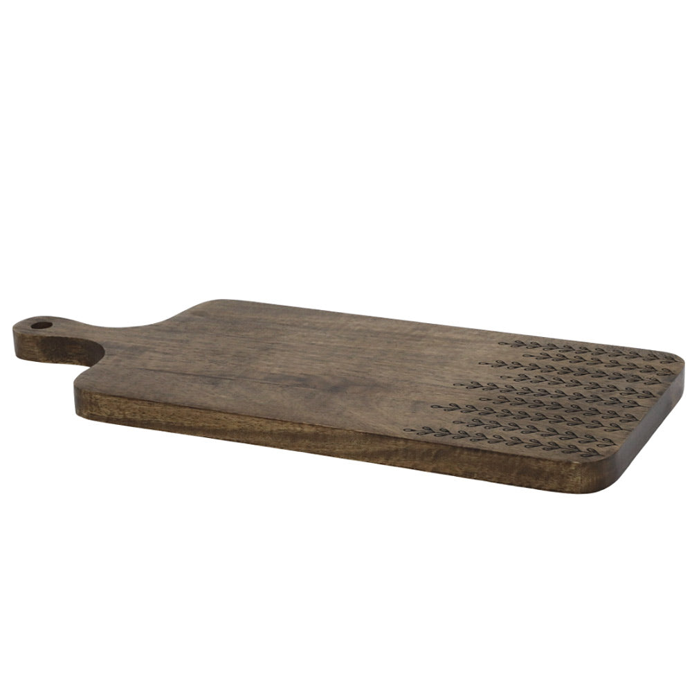 Tours Wooden Tapas Board with Leaf Carvings on white background