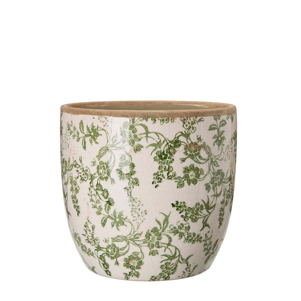 Ulla Green Floral Stoneware Pot - Two Sizes