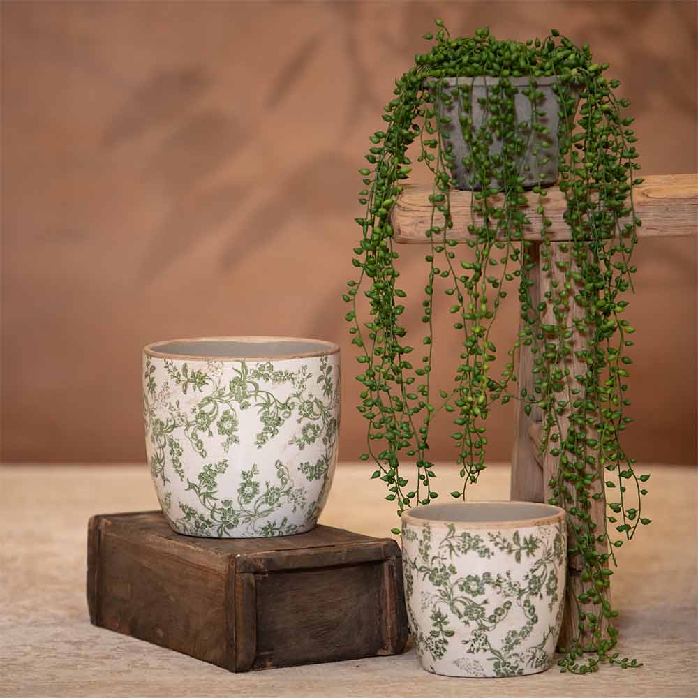 Ulla Green Floral Stoneware Pot