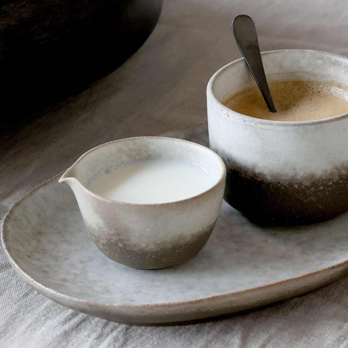 Valence Porcelain Pouring Bowls in Walnut - Set of Two - Smaller Jug Shown on Valence Serving Plate