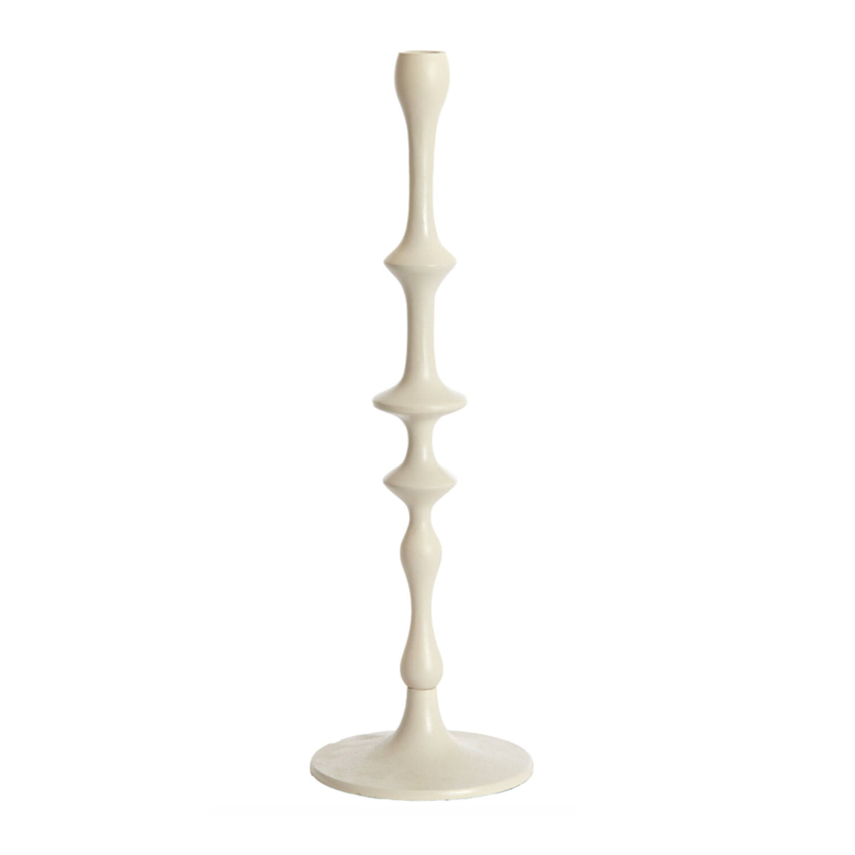 Large Vicari Cream Dinner Candlestick with a sculptural shape and smooth finish, designed to hold a standard dinner candle.