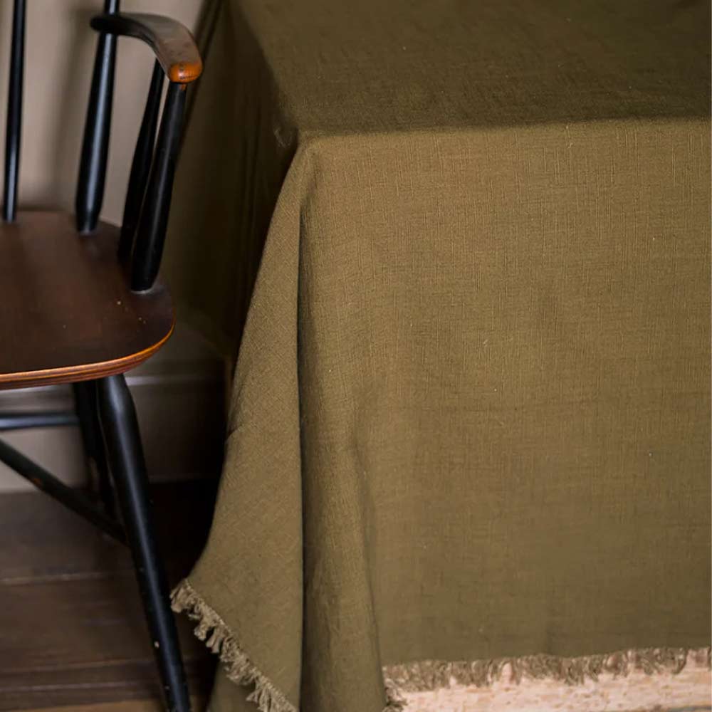 Washed Cotton Olive Tablecloth