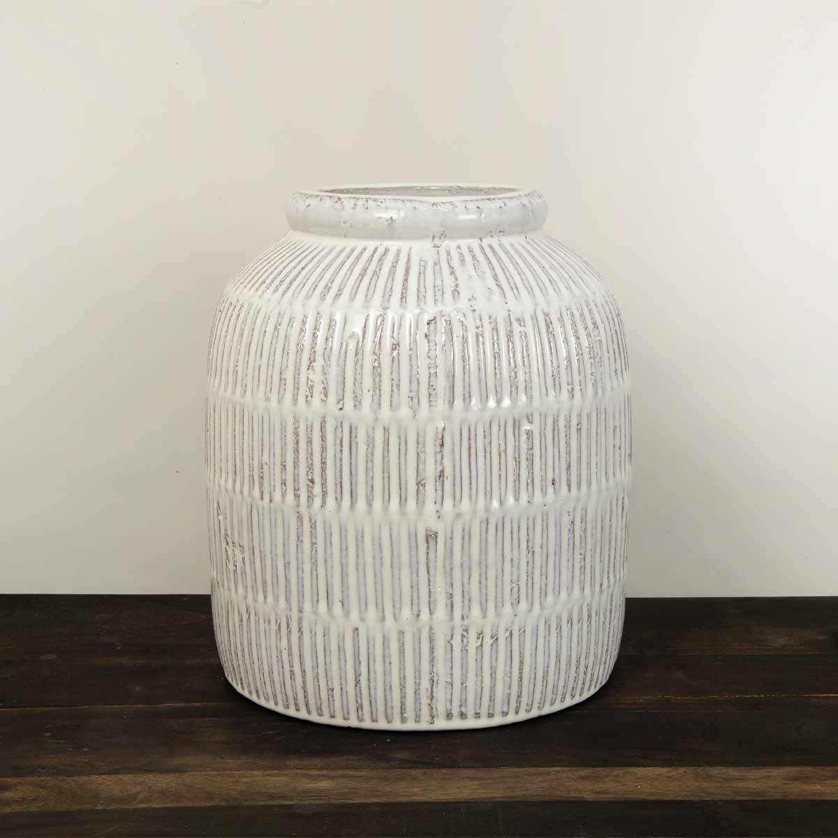 White Terracotta Ridged Vase