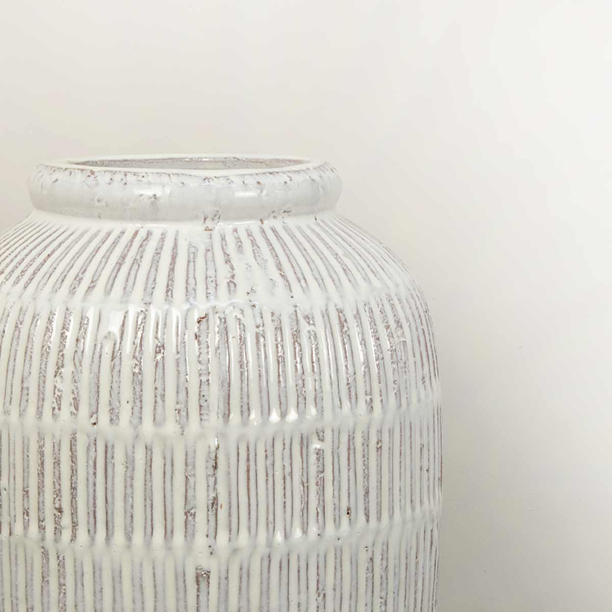 White Terracotta Ridged Vase