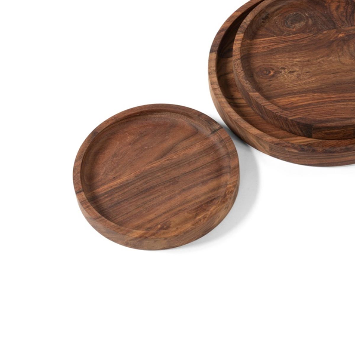 Round Acacia Wood Tray - Natural Finish - Small