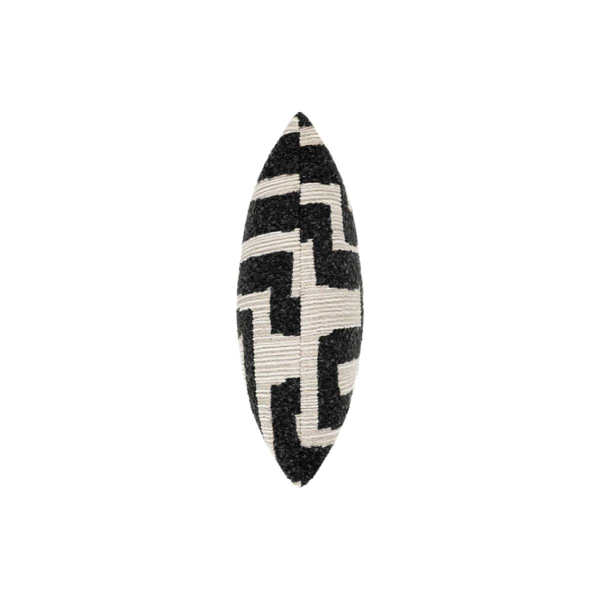 Zephyr Cushion – square charcoal and cream geometric design, 45cm on white background - Side view