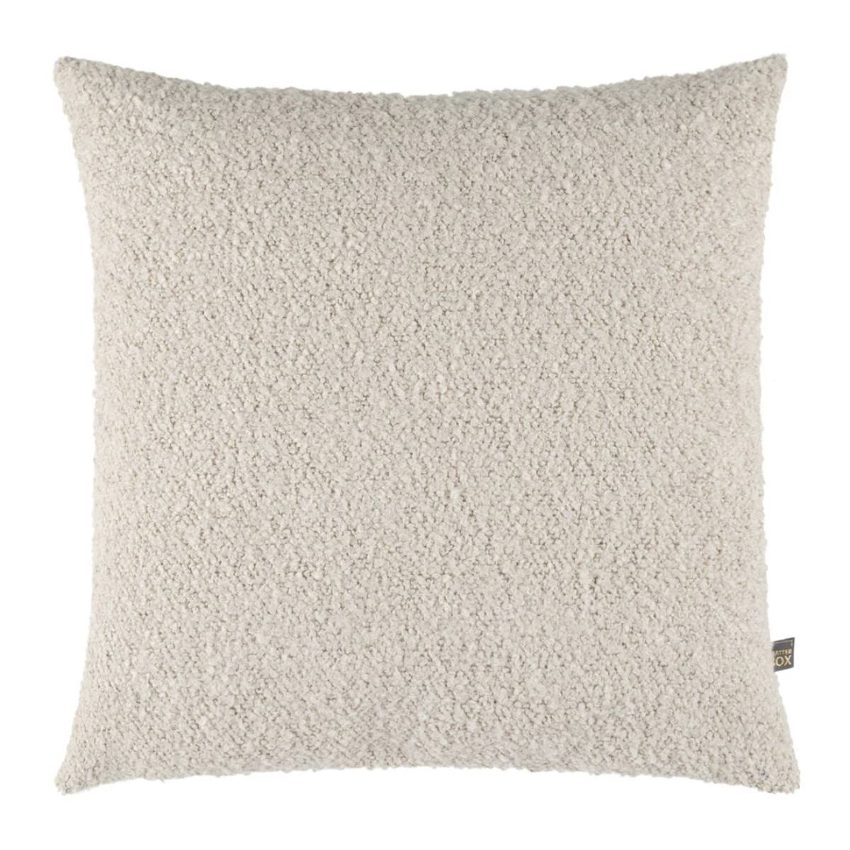 Zylo Natural Bouclé Cushion – large handmade cushion with feather filling, 58cm, neutral tone on white background