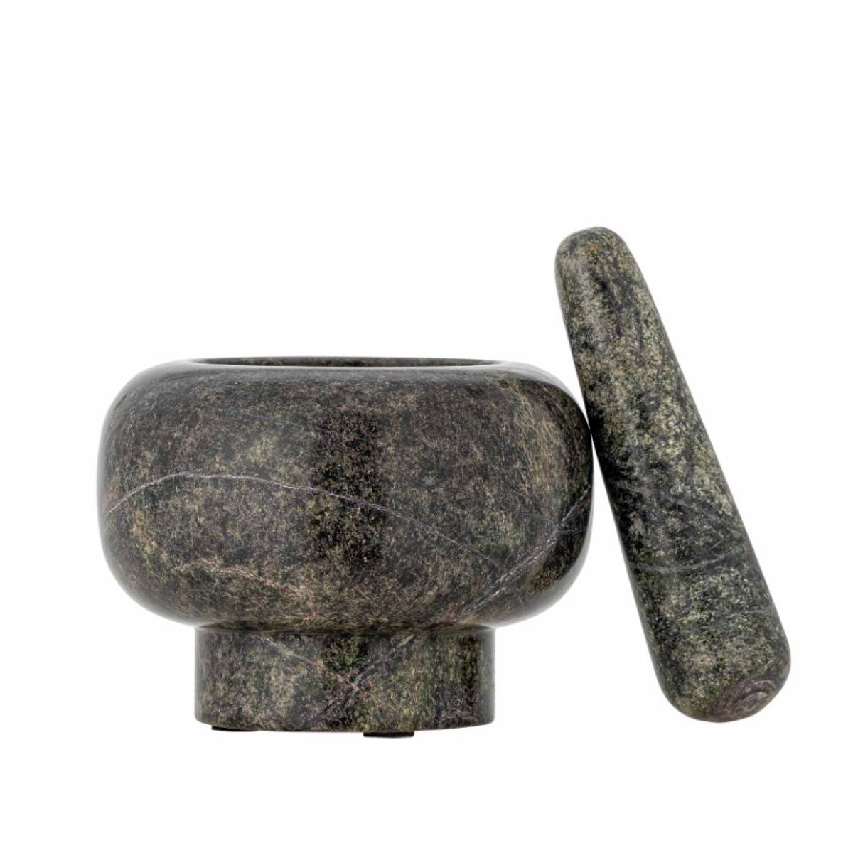 Arrazo dark green marble mortar and pestle on a white background