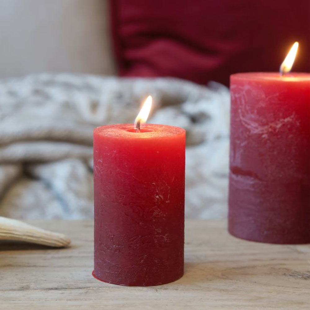 Rustic Pillar Candle - Dark Red