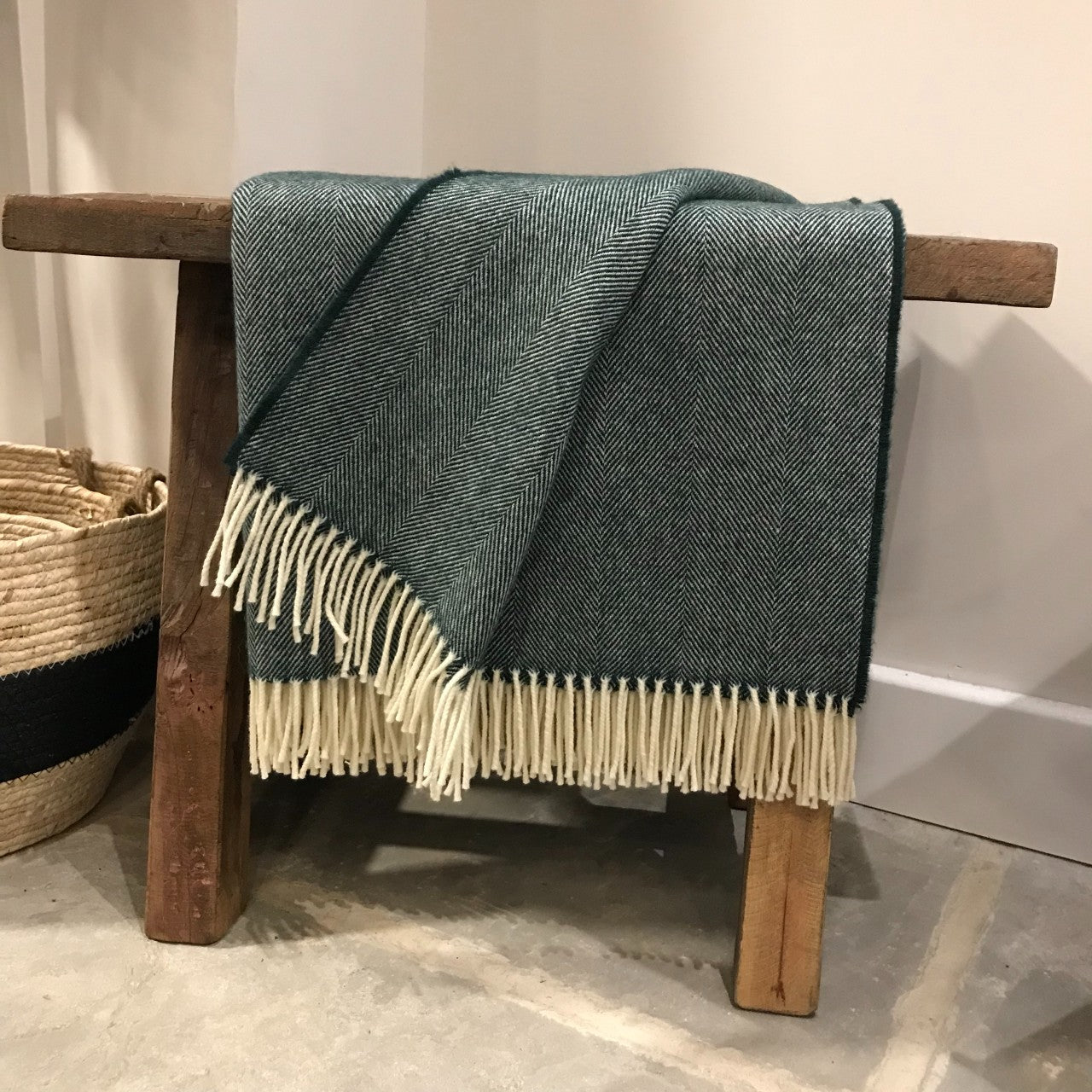 Amazon Green Herringbone Lambswool Throw - McNutt of Donegal