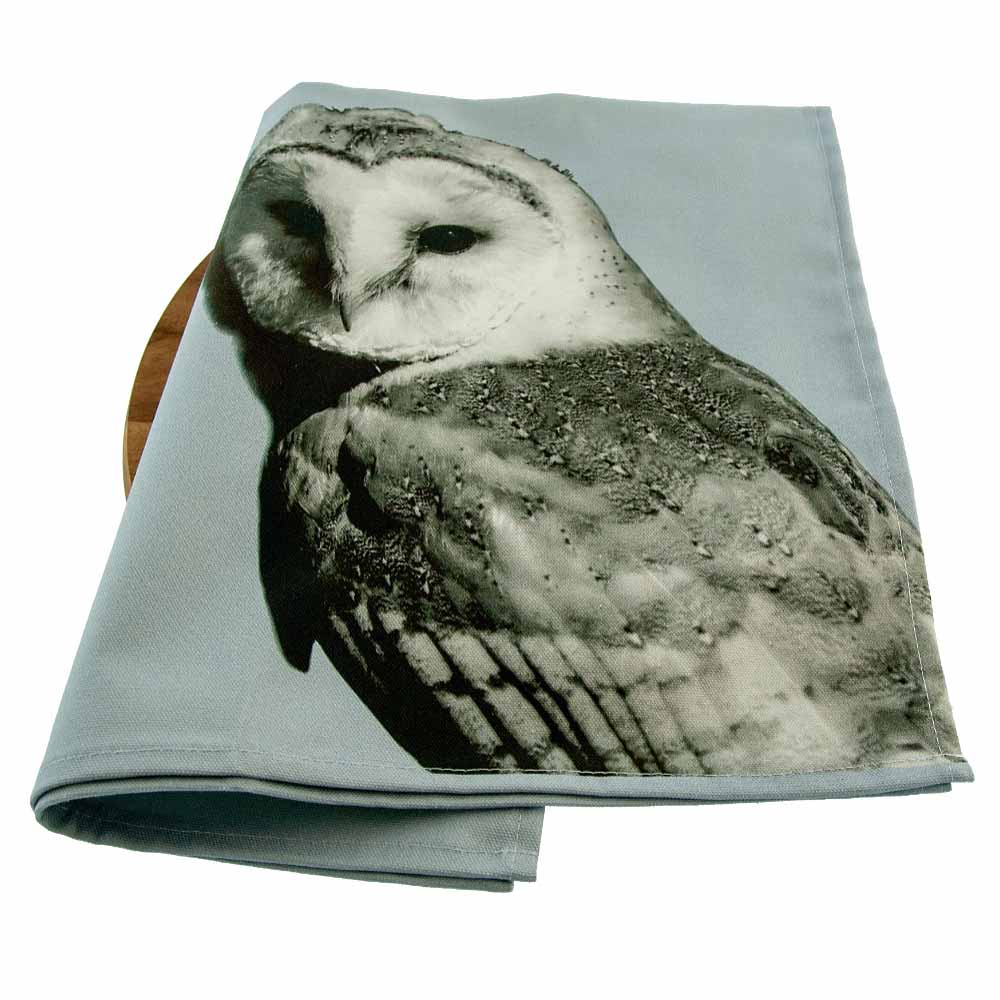 Barn Owl Tea Towel Pale Grey