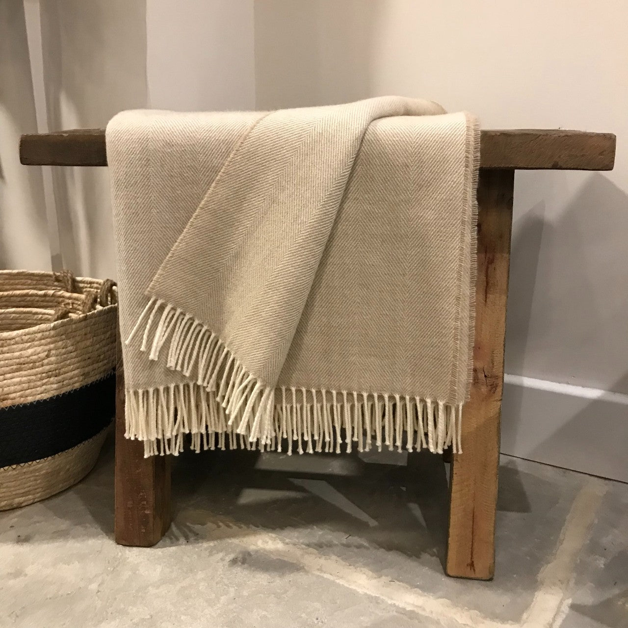 Basswood Cream Herringbone Lambswool Throw - McNutt of Donegal