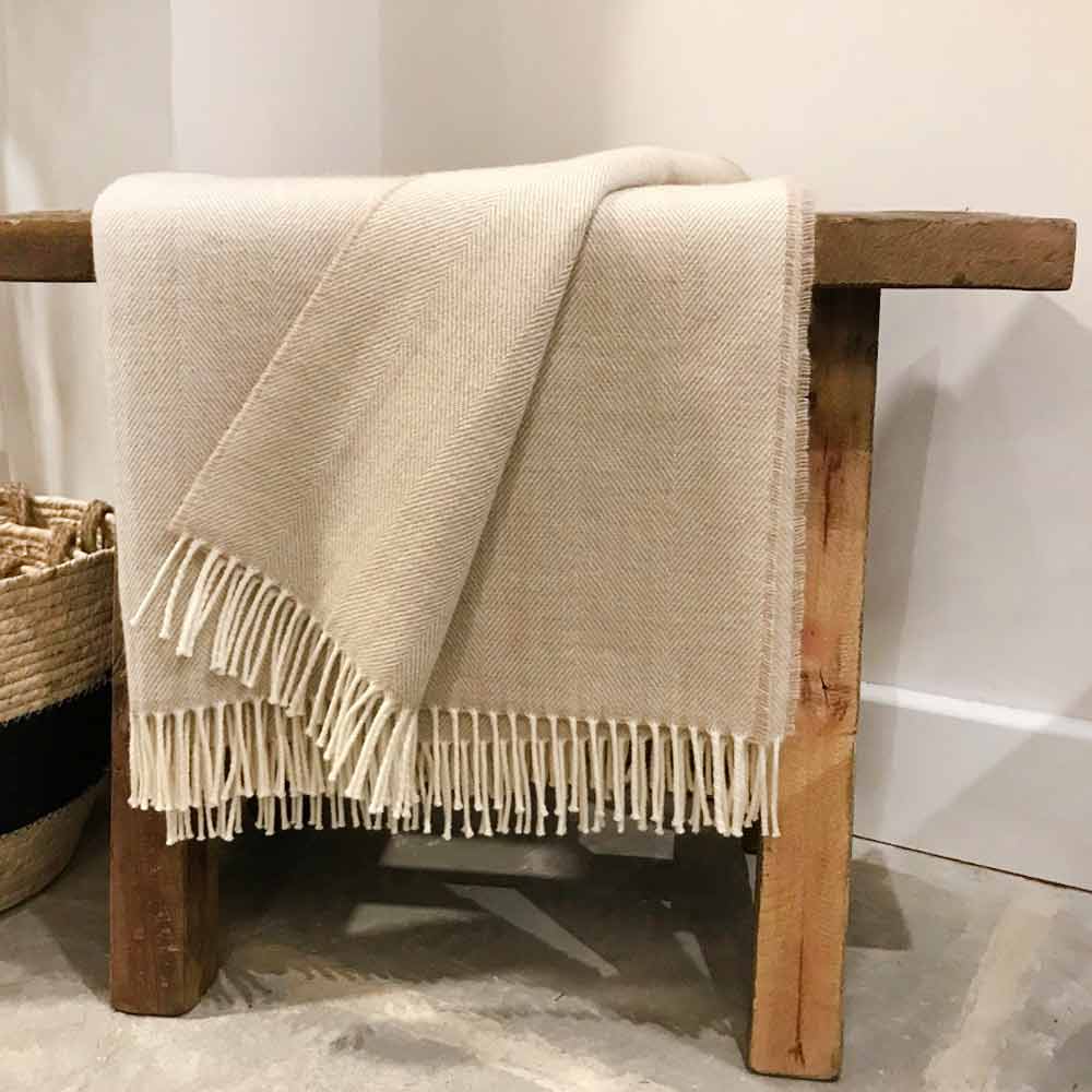 Basswood Cream Herringbone Lambswool Throw - McNutt of Donegal