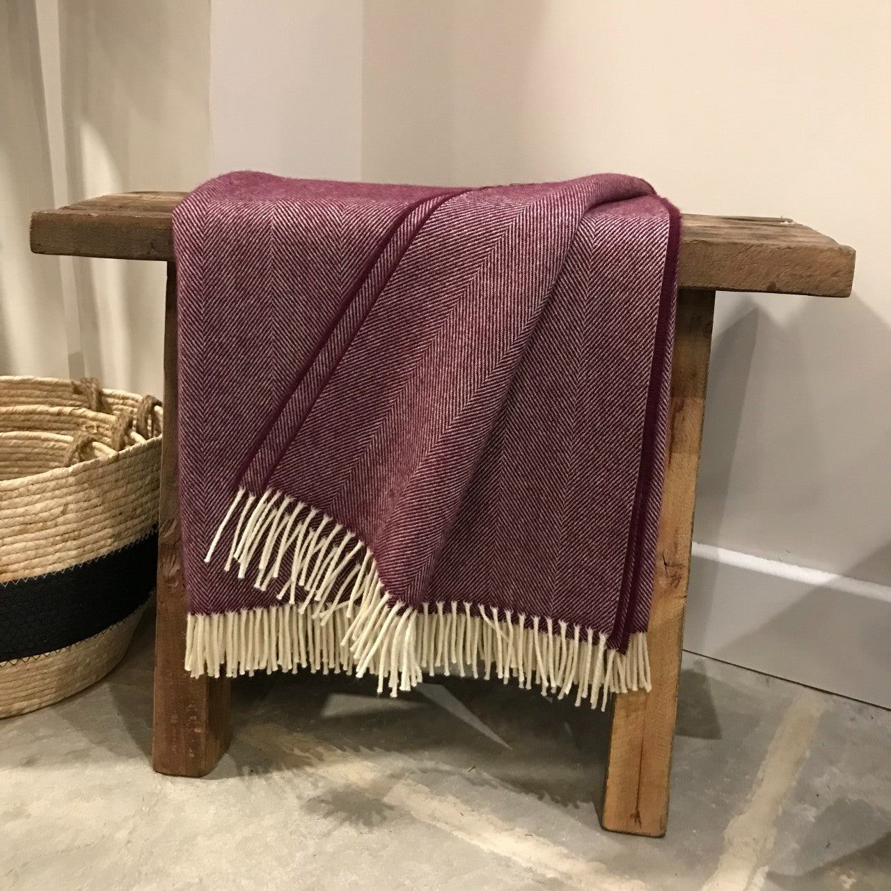 Burgundy Herringbone Lambswool Throw - McNutt of Donegal