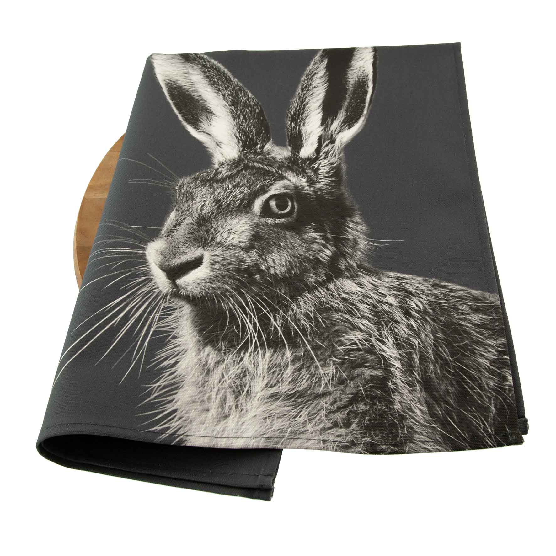 Hare Tea Towel - Charcoal