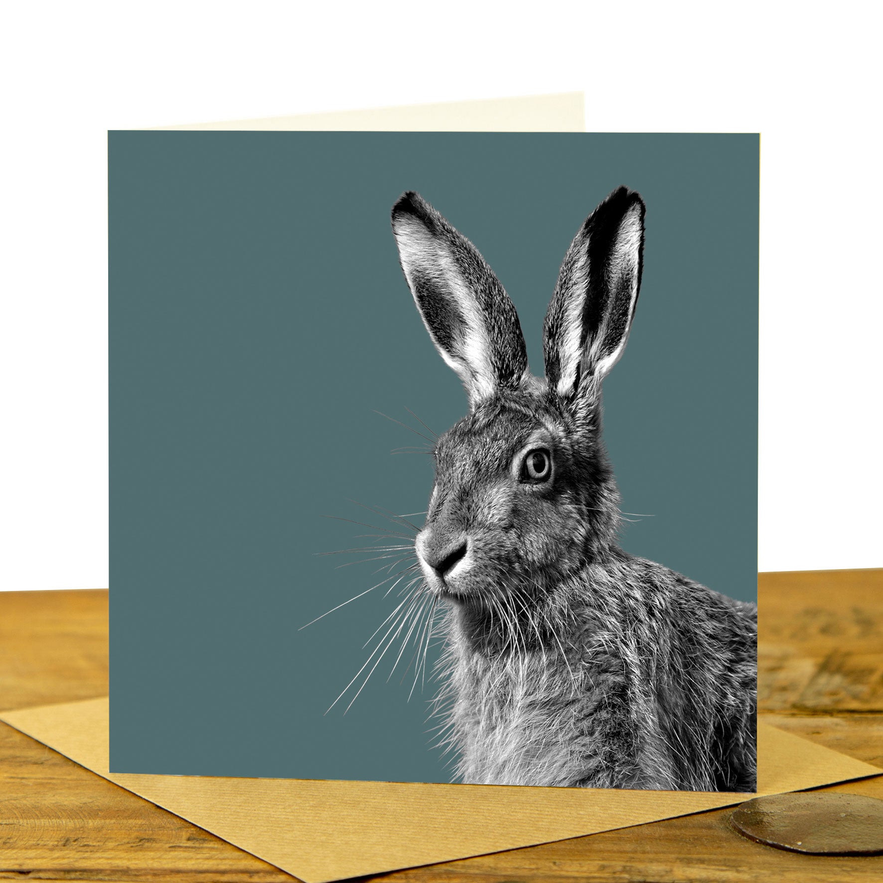 HARE GREETING CARD - Dusk Green