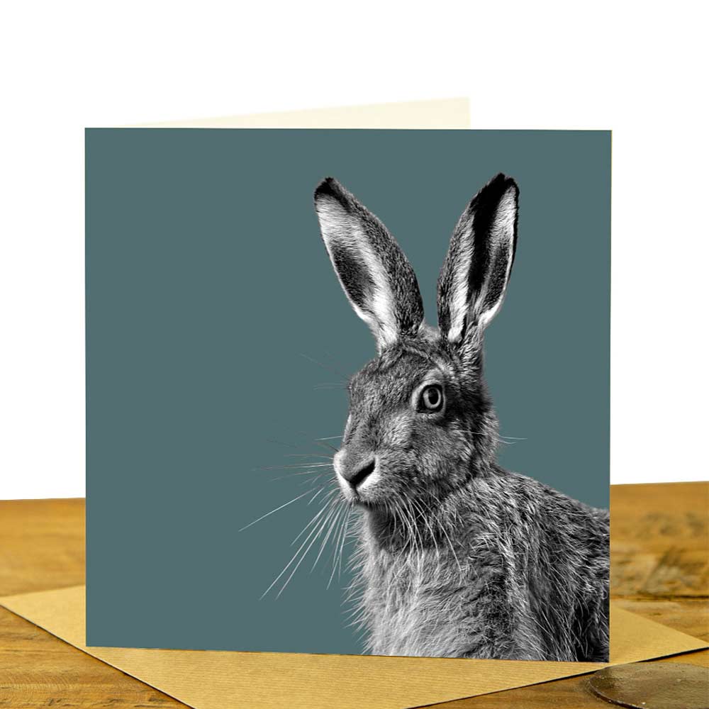 HARE GREETING CARD - Dusk Green