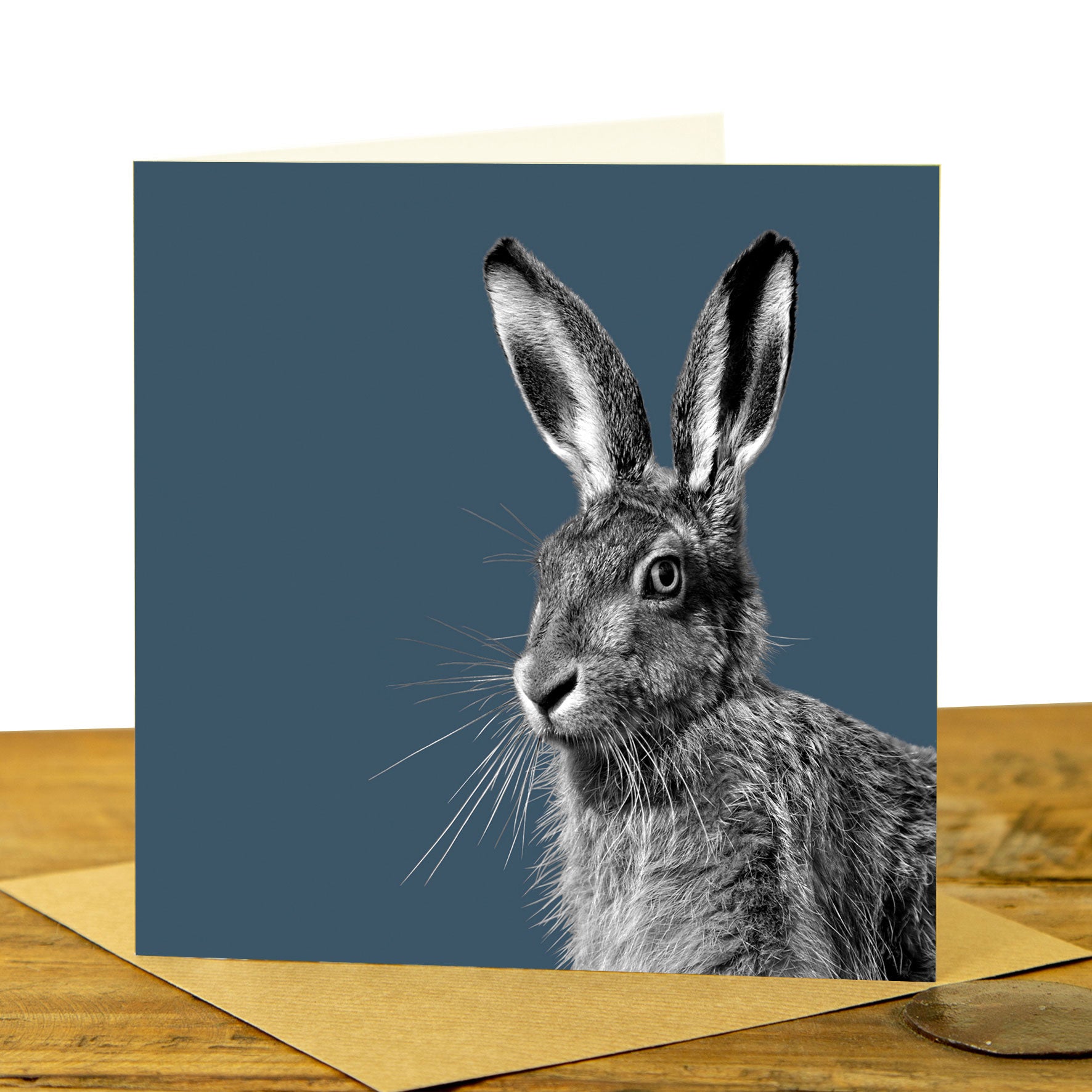 HARE GREETING CARD - Indigo