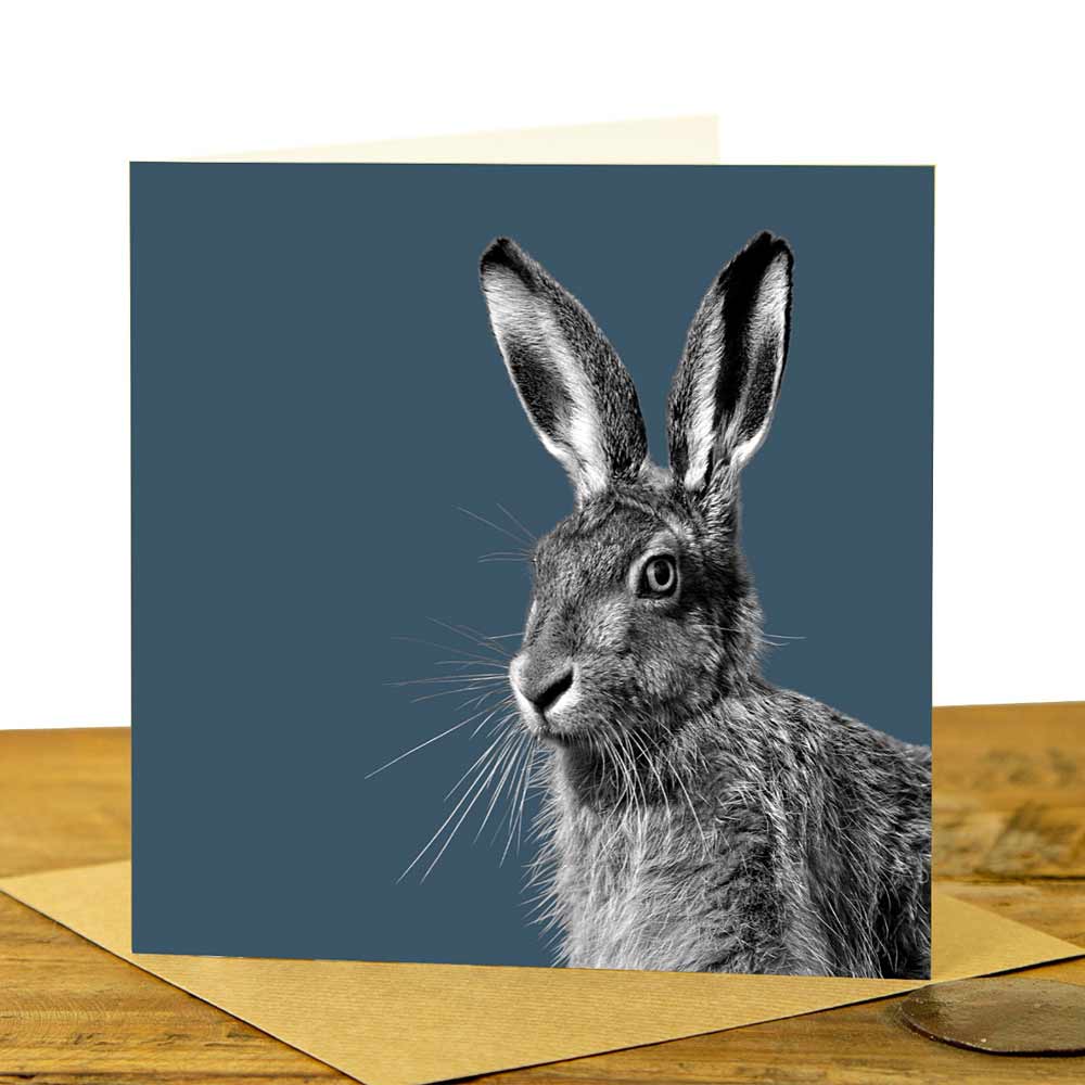 HARE GREETING CARD - Indigo