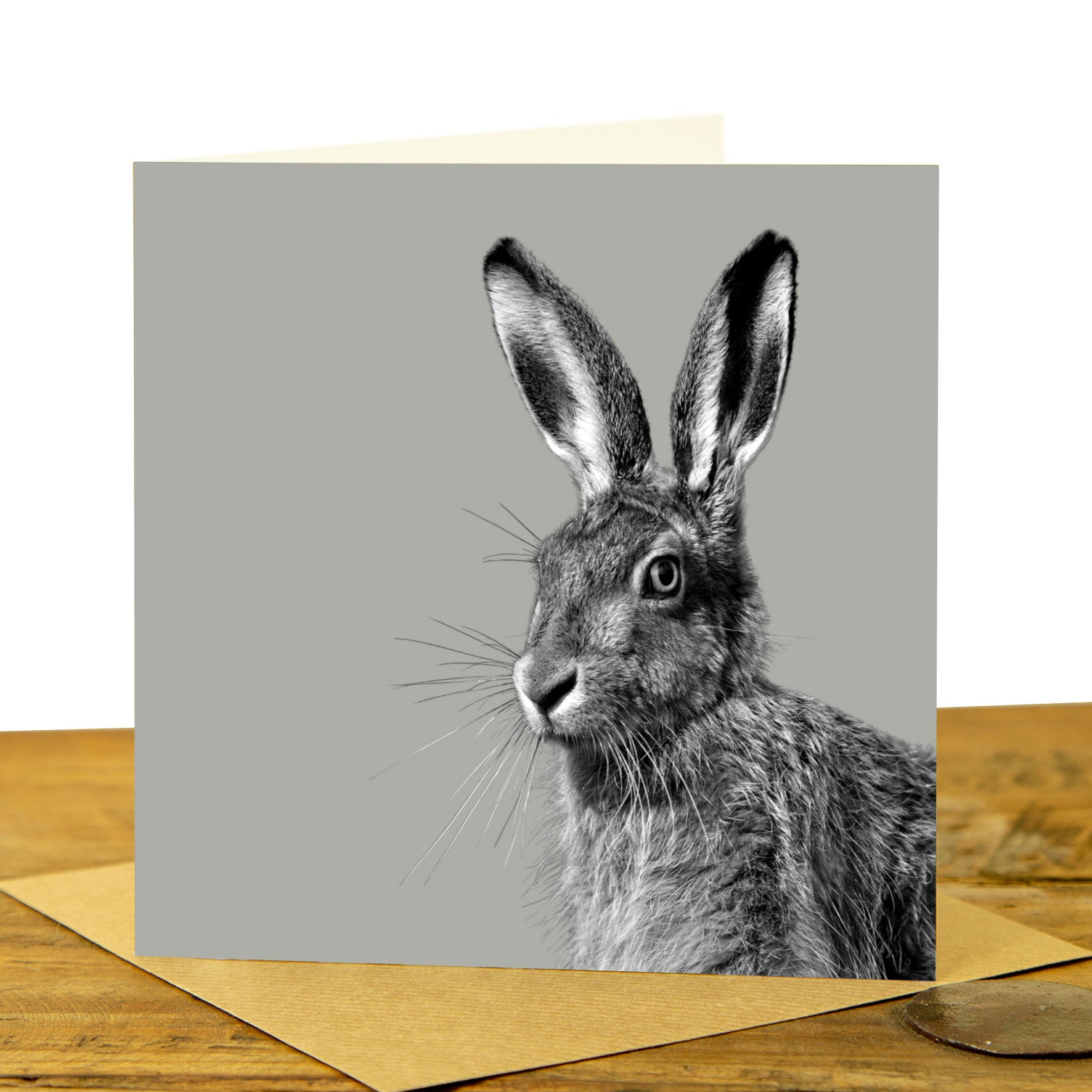 HARE GREETING CARD - Sage Grey