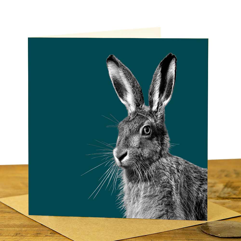 HARE GREETING CARD - Teal