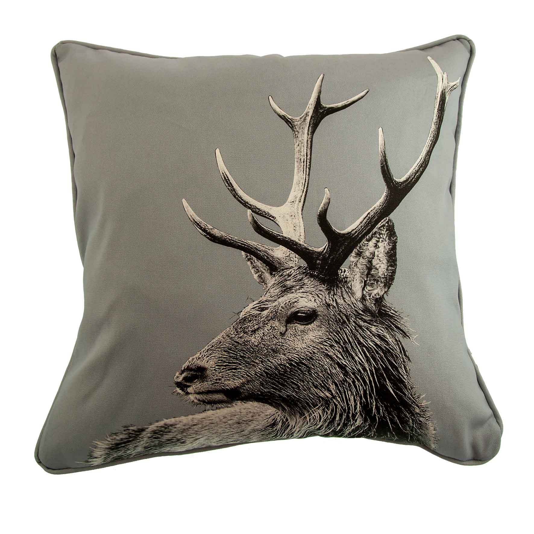 Highland Stag Cushion - Pale Grey