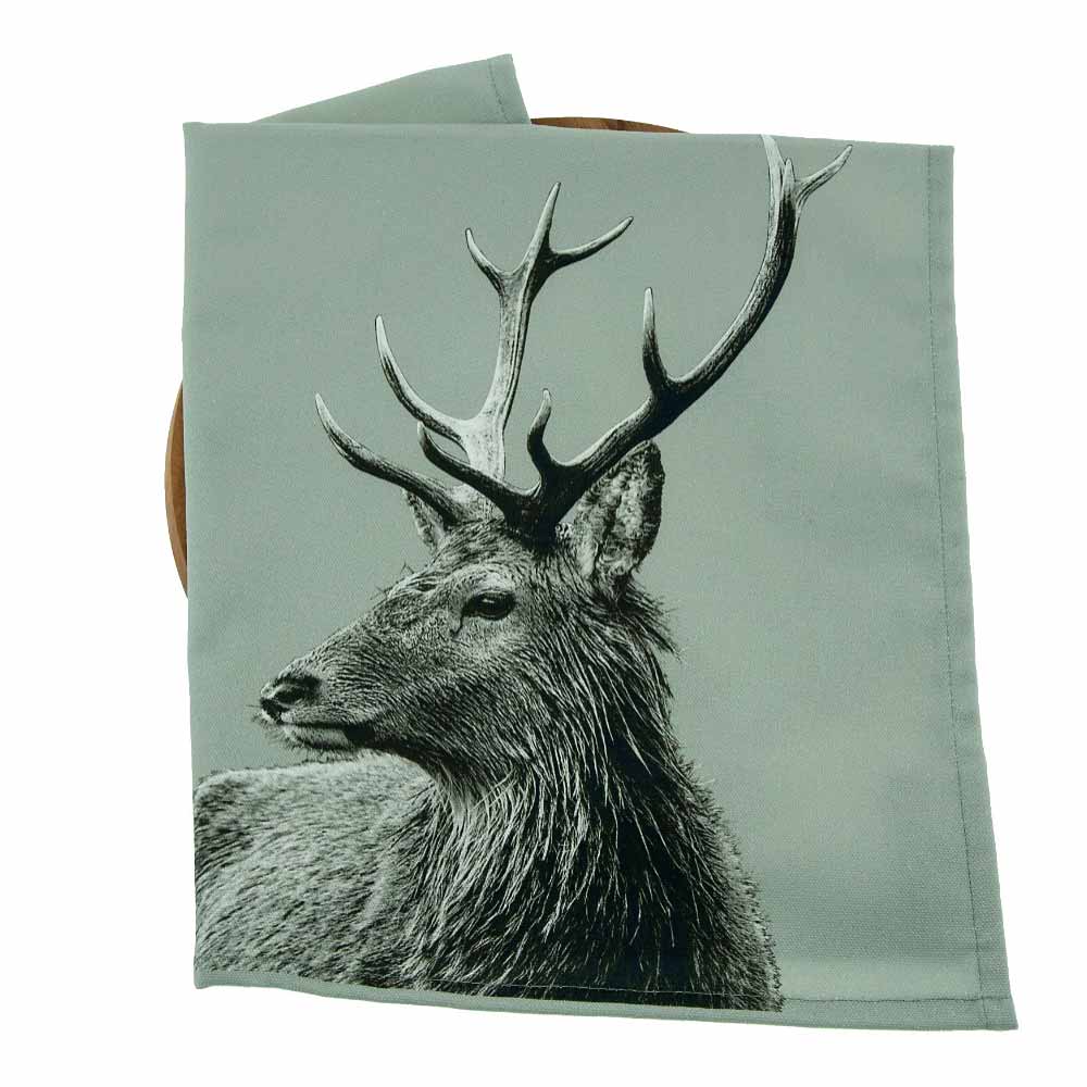Highland Stag Tea Towel - Sage Grey