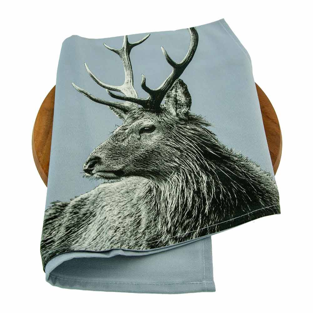 Highland Stag Tea Towel - Pale Grey