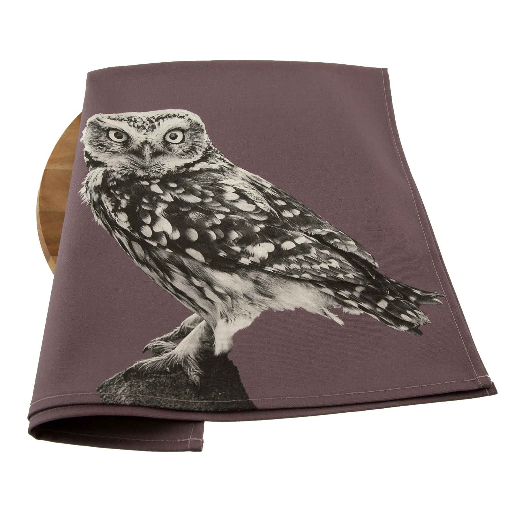 Little Owl Standing Tea Towel - Dusky Pink